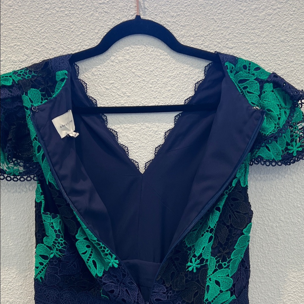 Adelyn Rae Navy Lace Dress with Green Accents